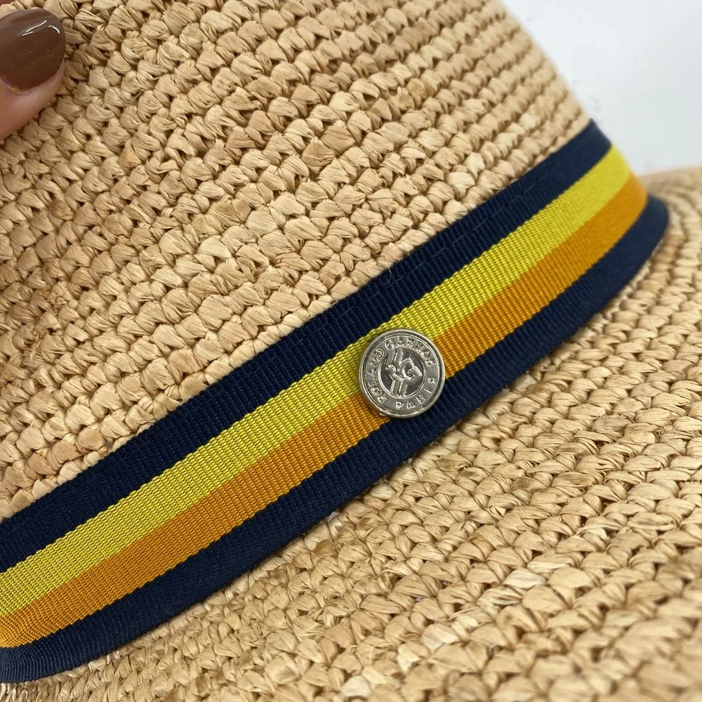Roland-Garros Premium Raffia Trilby - Multicolor Tan Raffia Woven Striped Band